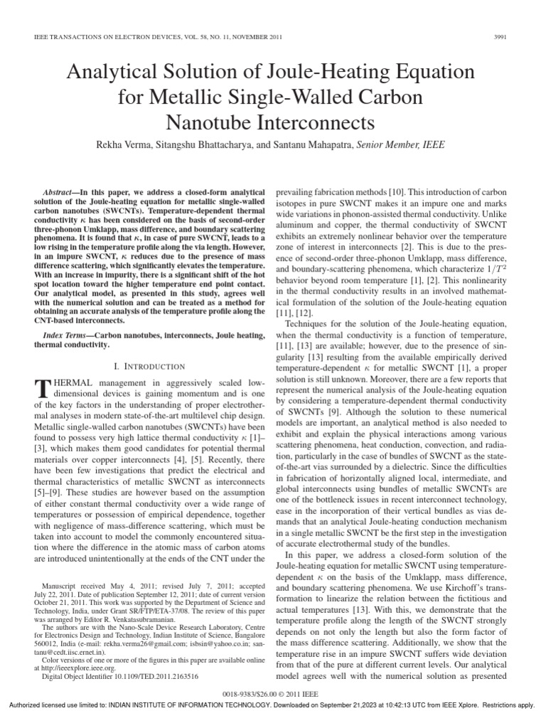 Analytical Solution of JouleHeating Equation For Metallic Single