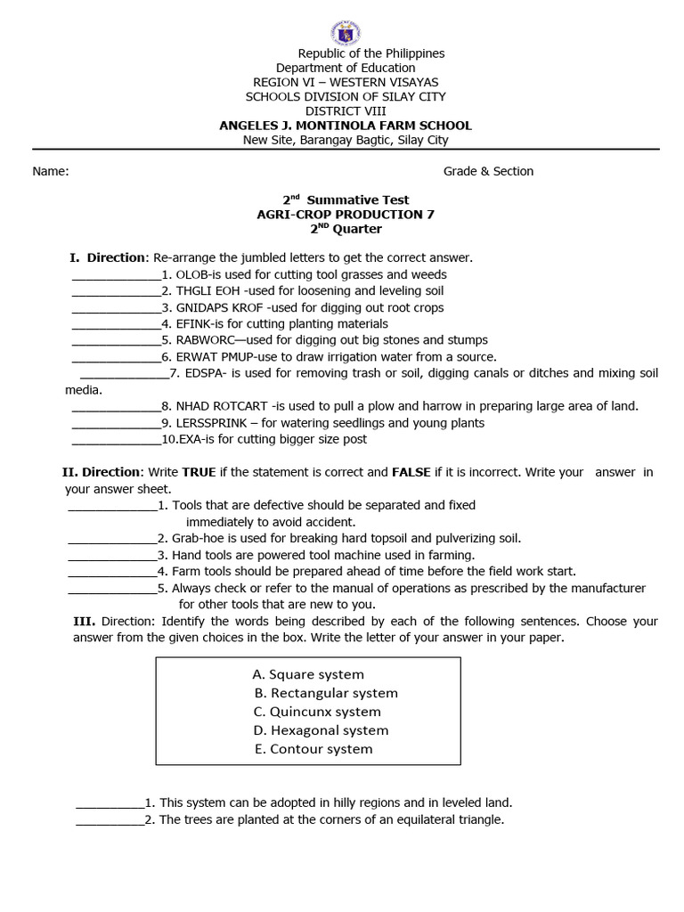 2nd SUM TEST 2ND Q Tle 7 | PDF | Plough | Agriculture