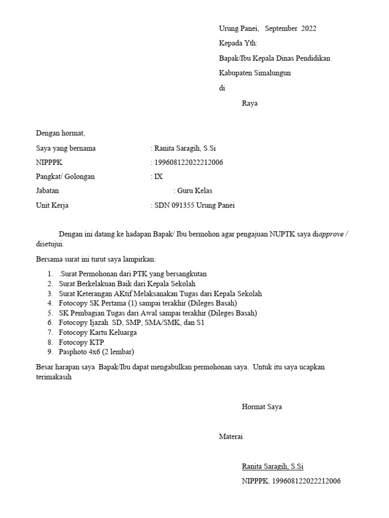 Surat Permohonan Nuptk Pdf