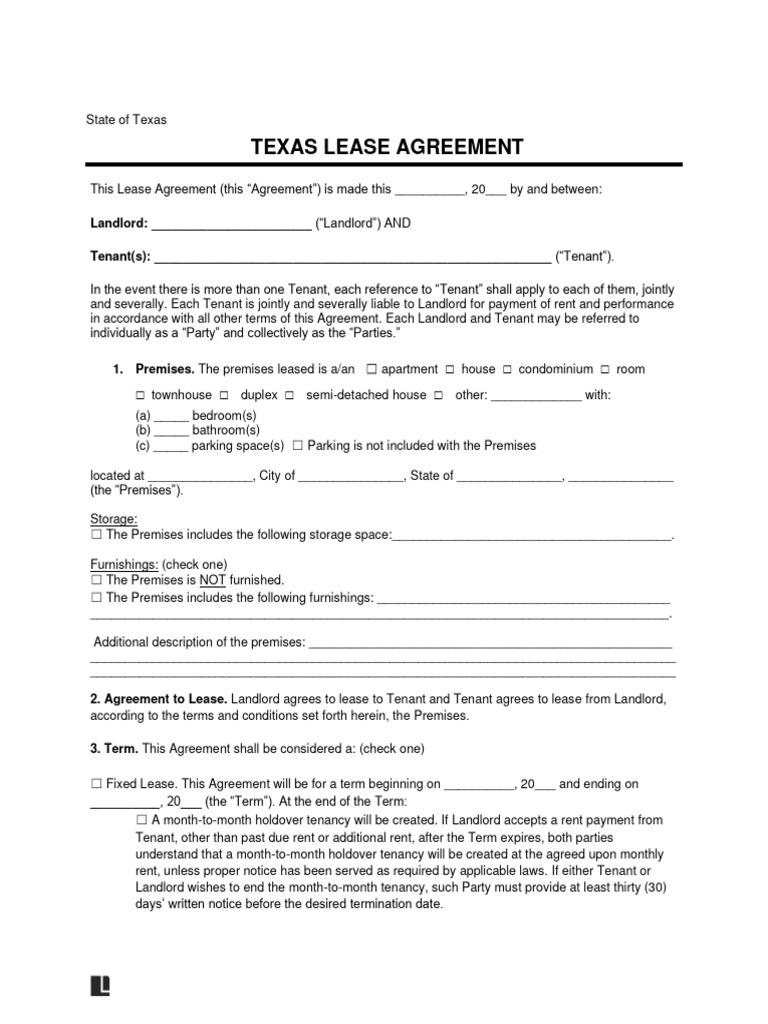 Dallas Texas Residential Lease Agreement PDF Leasehold Estate Lease