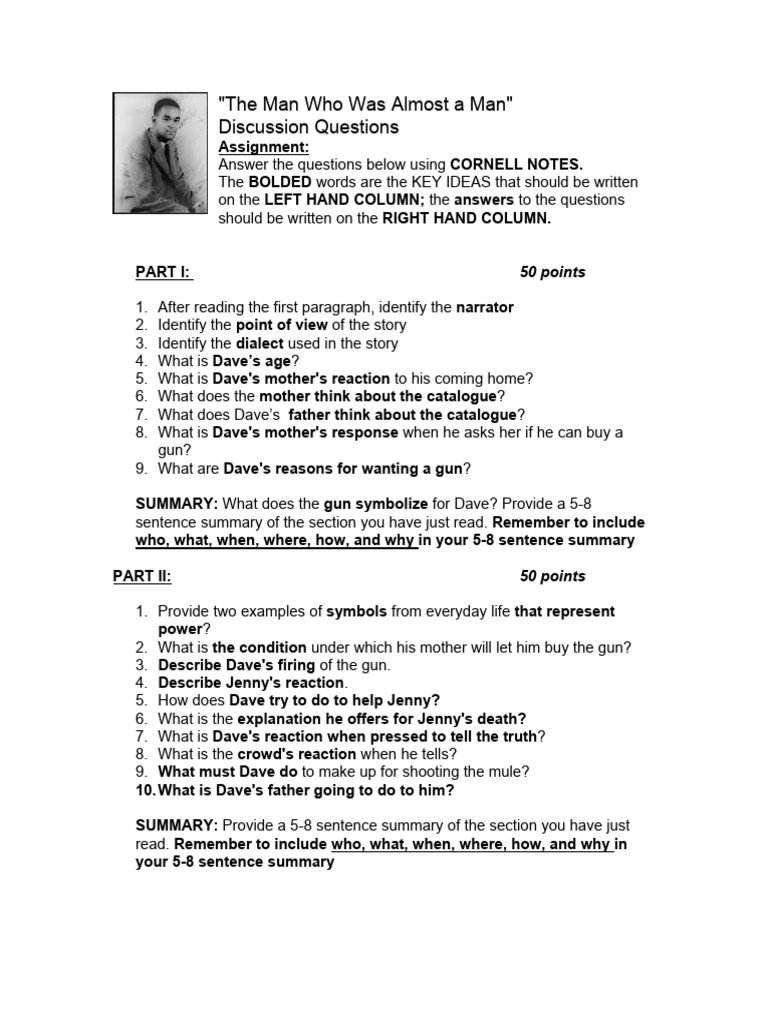 The Man Who Was Almost A Man Discussion Questions PDF Cognition Psychology