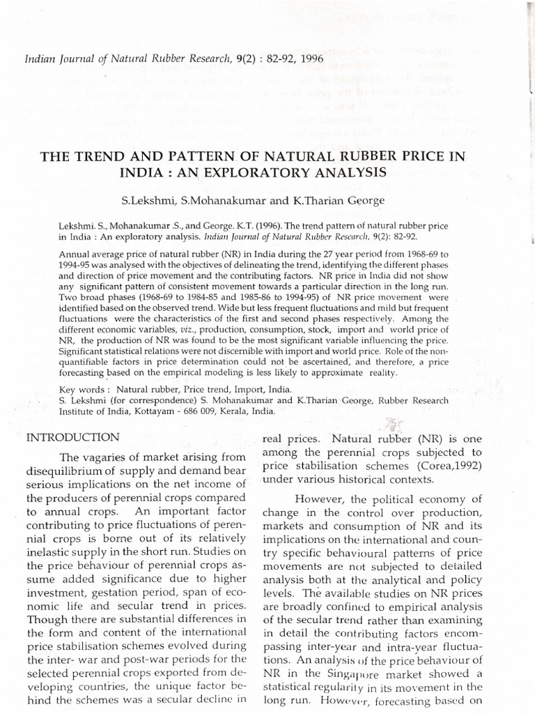The Trend and Pattern of Natural Rubber Price in India Download Free