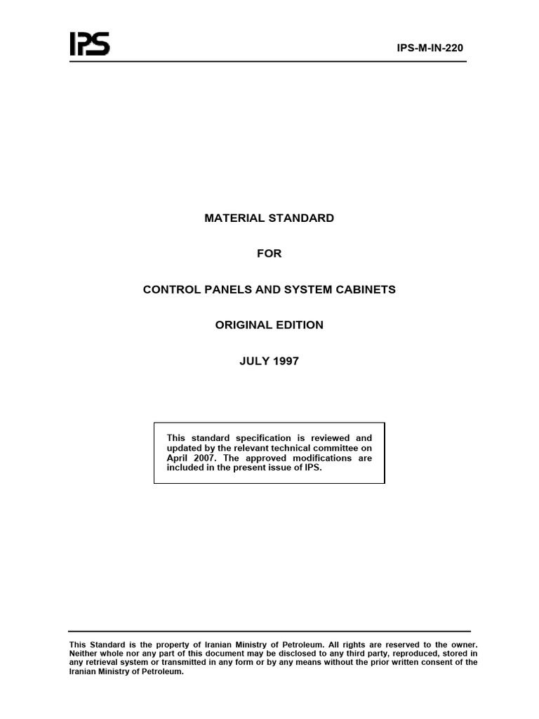 Material Standard FOR Control Panels and System Cabinets Original ...