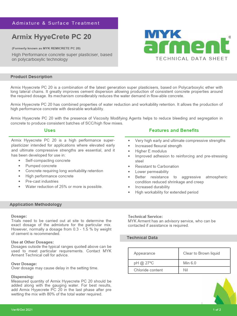 Armix Hyyecrete PC 20 Technical Data | PDF | Concrete | Secondary ...