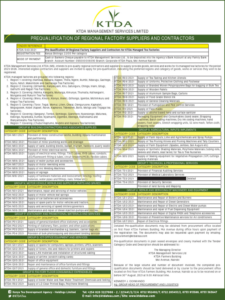 KTDA Supplier Prequalification 2021-2026 | PDF | Printer (Computing ...