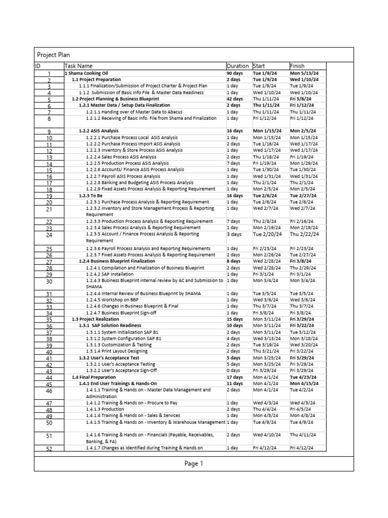 Project plan template sap business one pdf business economics