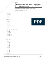 Algebra and Fractions Class Test Kinderfield (Preparation) 3