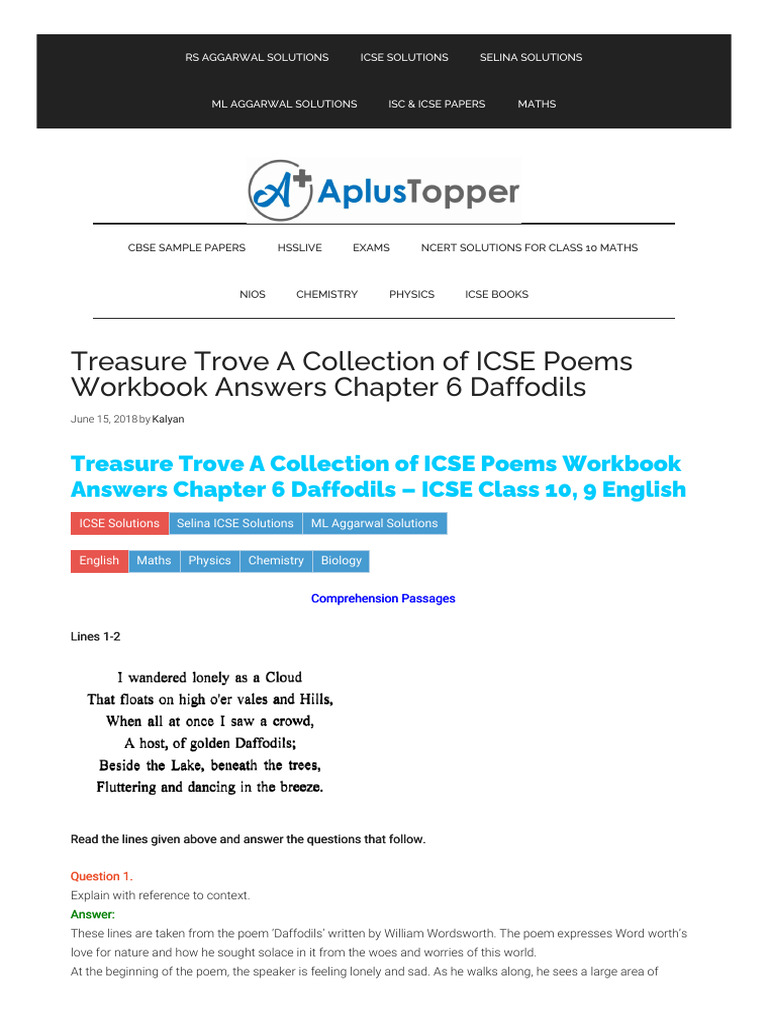 Treasure Trove A Collection of ICSE Poems Workbook Answers Chapter 6