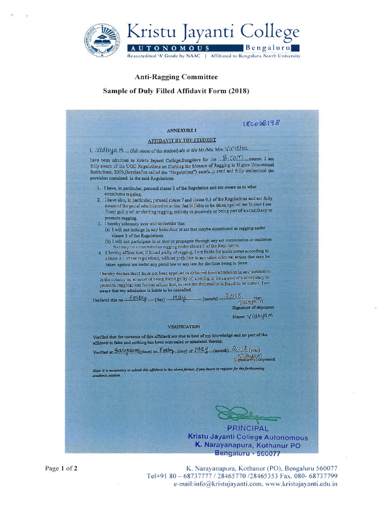 5.1.5 Anti Ragging Affidavit Sample | PDF