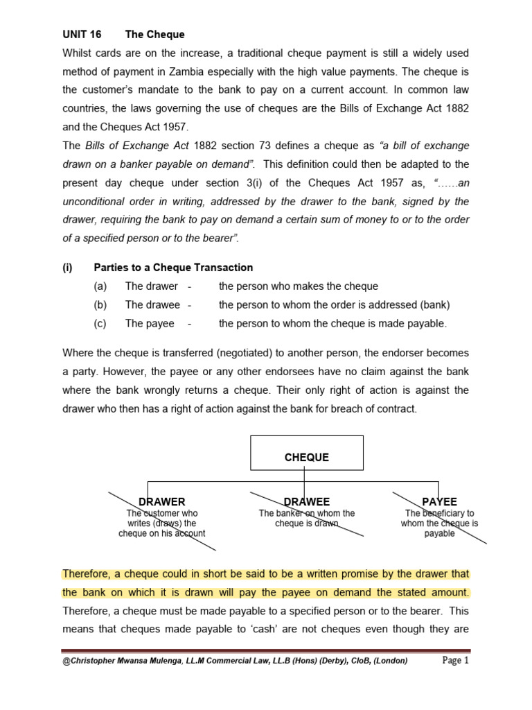 Understanding Cheques in Zambia | PDF | Cheque | Negotiable Instrument