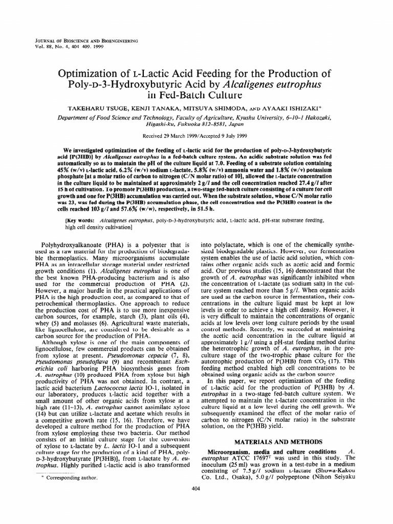 1999) Optimization of L-Lactic Acid Feeding For The Production of Poly ...