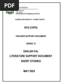 2023 KZN English Fal Teacher's Guide Short Stories Question Bank May 2023