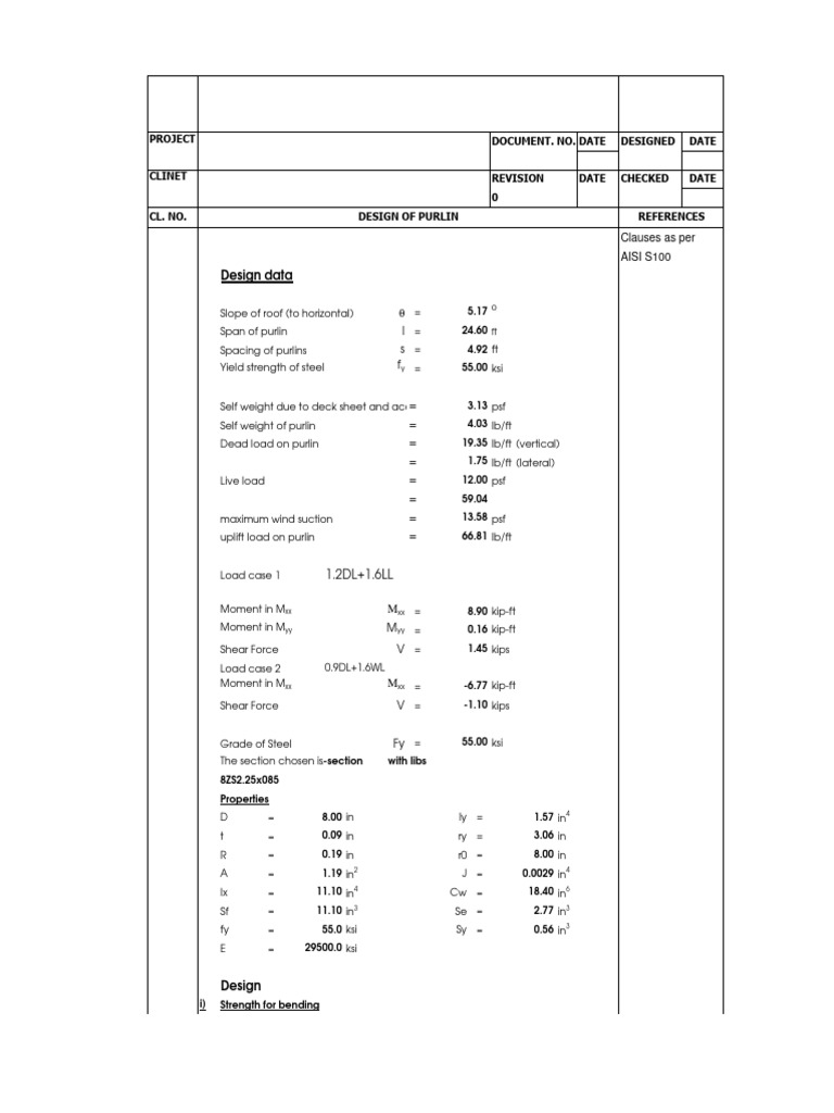 Purlin Design Calculation Example | PDF | Applied And Interdisciplinary ...