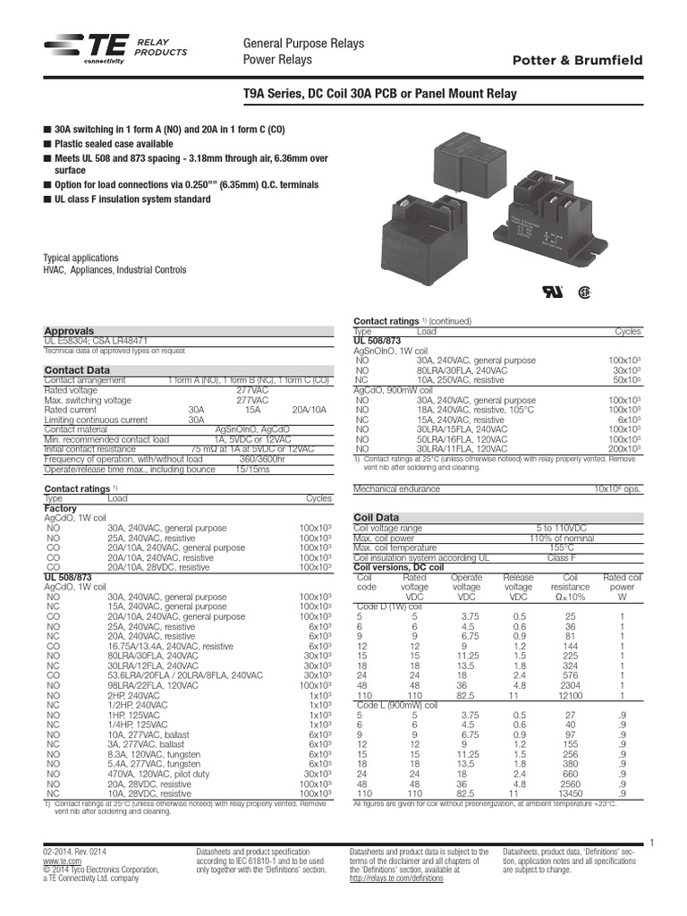 T9A Series | PDF | Relay | Inductor
