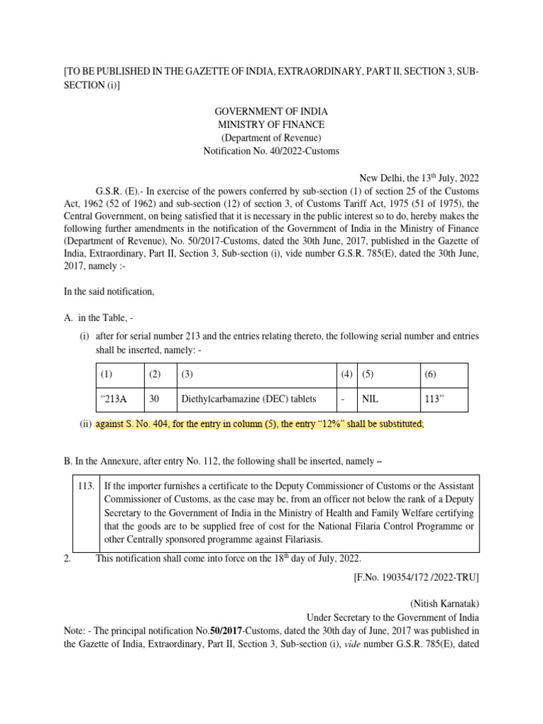 40-2022-Custom-Increase in GST Import Rate From 5% To 12% | PDF ...