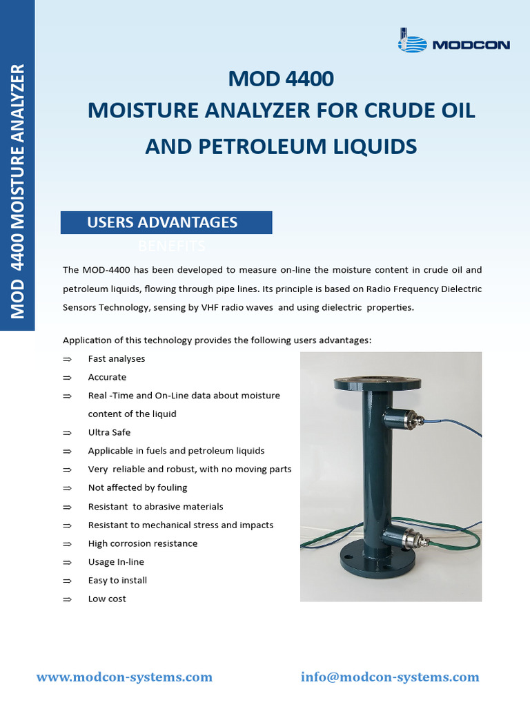 MOD 4400: Crude Oil Moisture Analyzer | PDF | Pipe (Fluid Conveyance ...