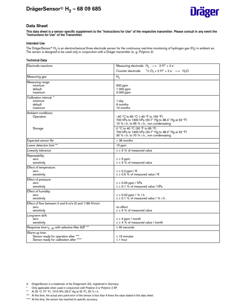 Dräger H2 Sensor Data Sheet | PDF | Humidity | Sensor