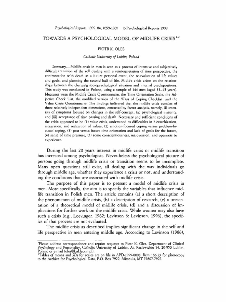 Psychological Model of Midlife Crisis | PDF | Extraversion And ...