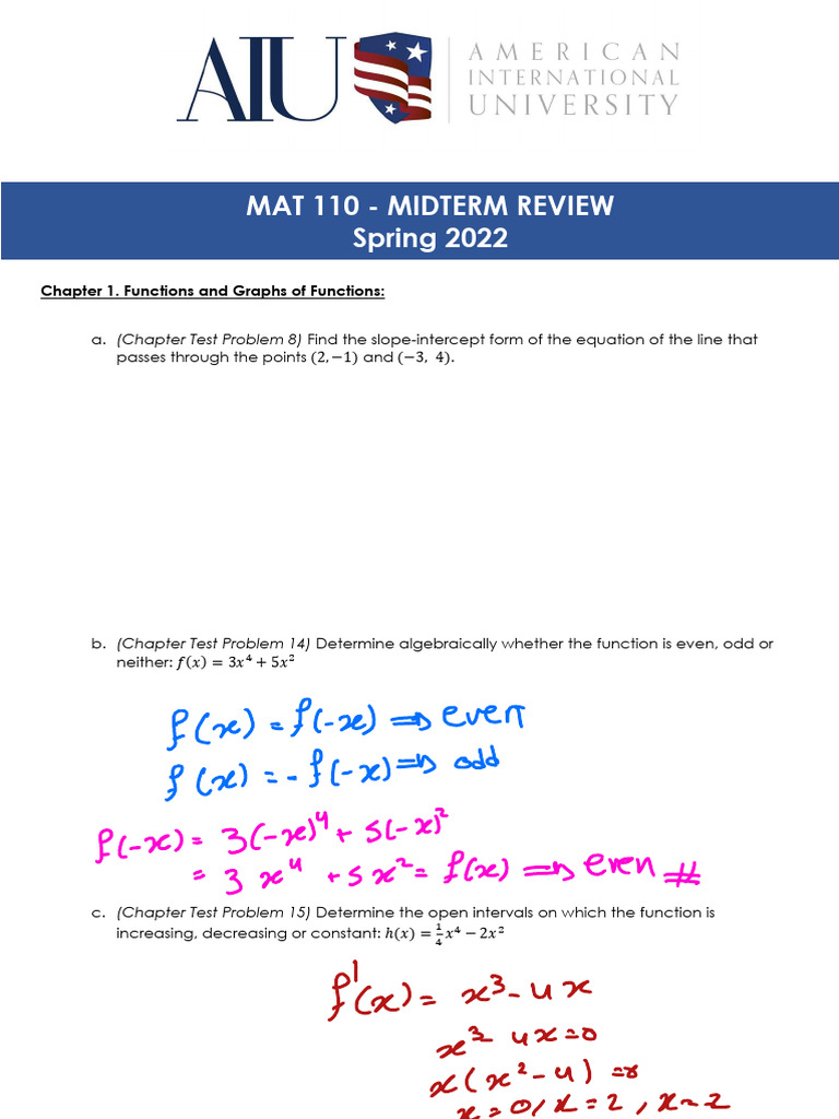 MAT+110+Midterm+Review+ +spring+22 | PDF | Asymptote | Equations