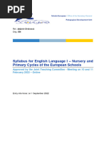 Syllabus For English Language I - Nursery and Primary Cycles of The European Schools