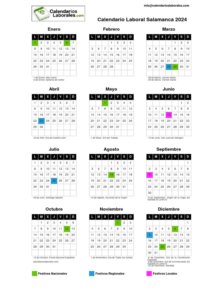 Calendario Laboral Salamanca 2024 PDF
