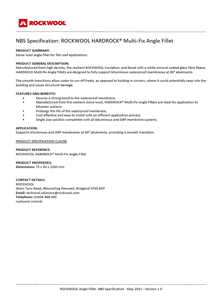 Rockwool Angle Fillet Nbs Specification PDF