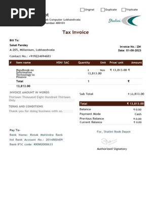 Book Invoice -Sample