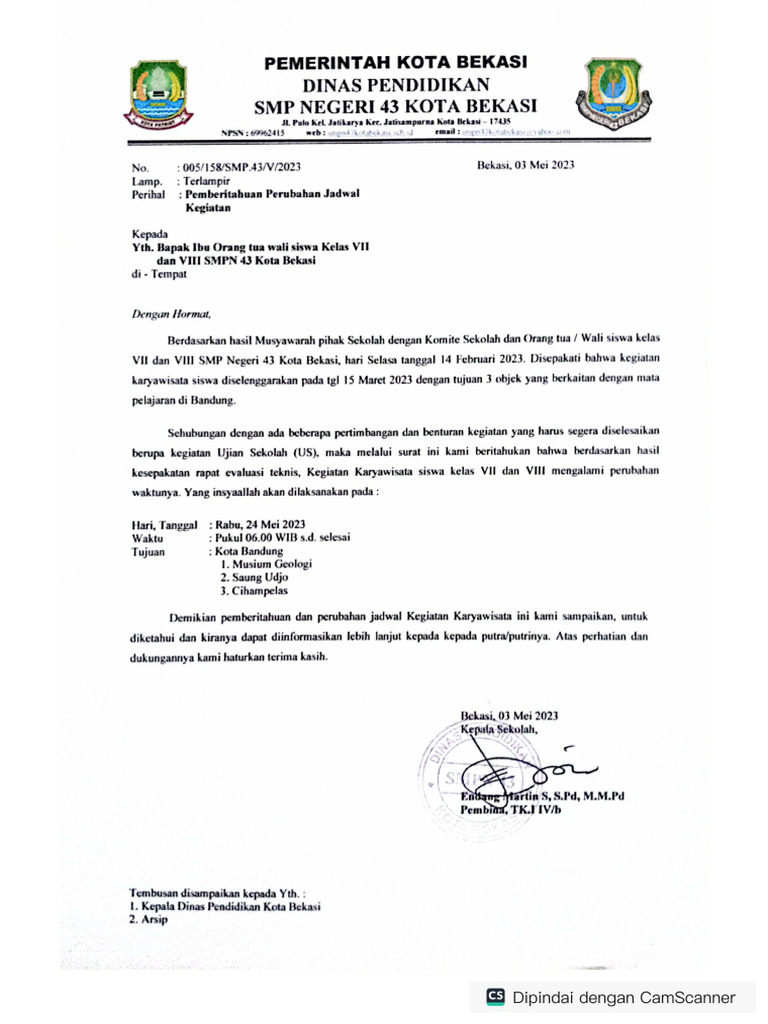 Pemberitahuan Outing Class | PDF