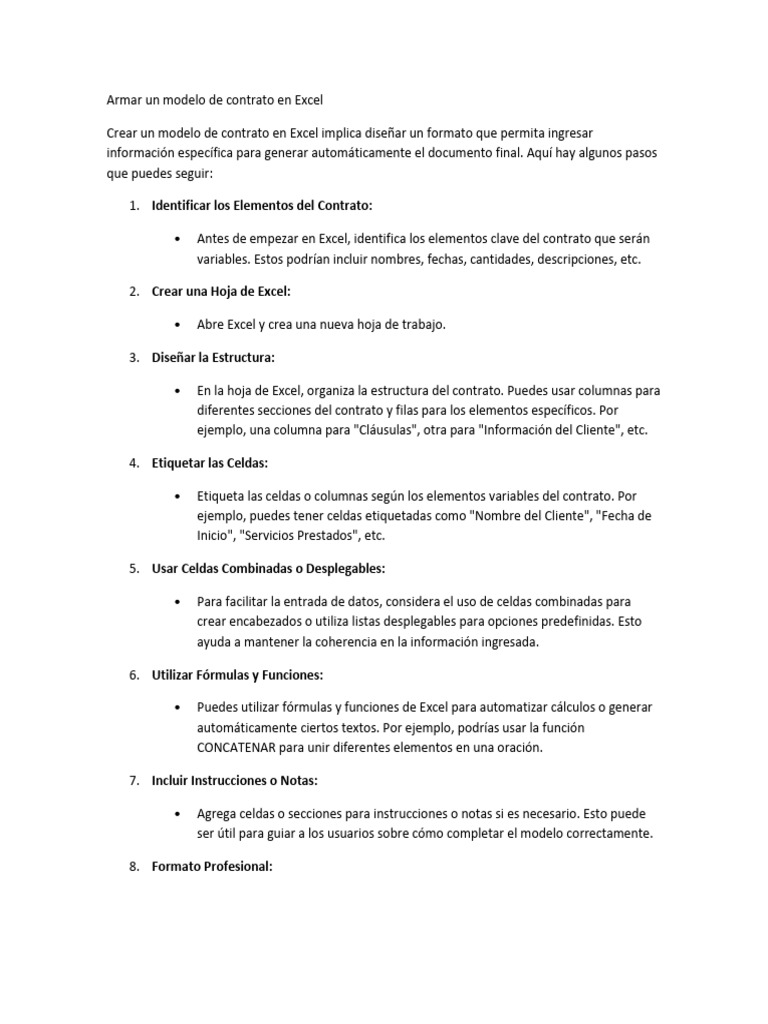 Armar un modelo de contrato en excel pdf microsoft excel inform tica