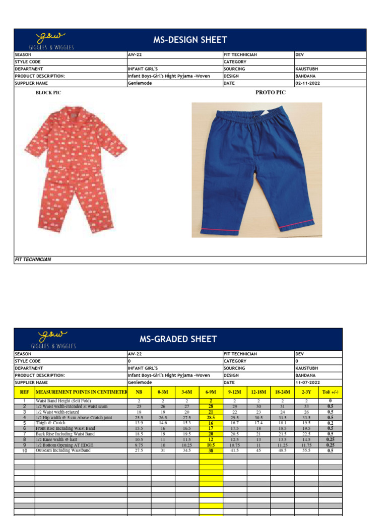 Infant Nightwear Specs | PDF | Clothing