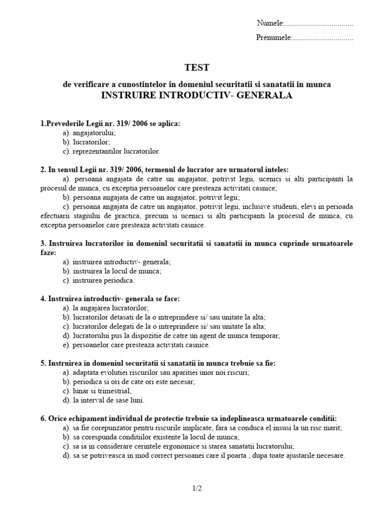 TEST Instr. Introd. Gen | PDF