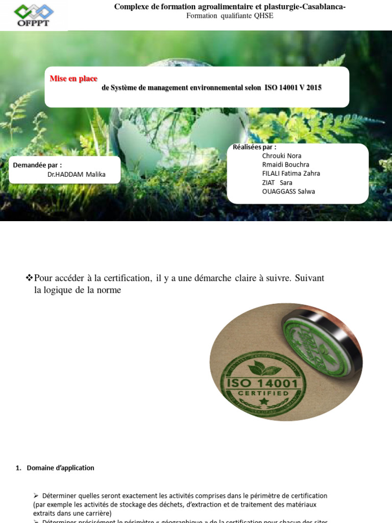 Mise en Place de Système de Management Selon Iso 14001 V 2015 | PDF ...