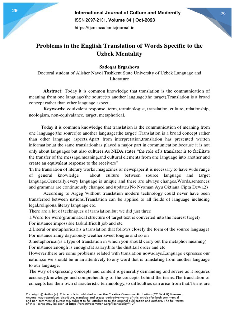 Problems in The English Translation of Words Specific To The Uzbek ...