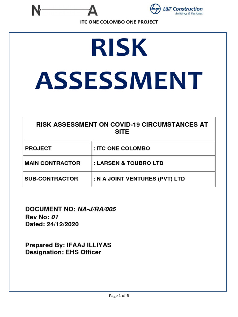Covid 19 Risk Assessment PDF Disinfectant Risk
