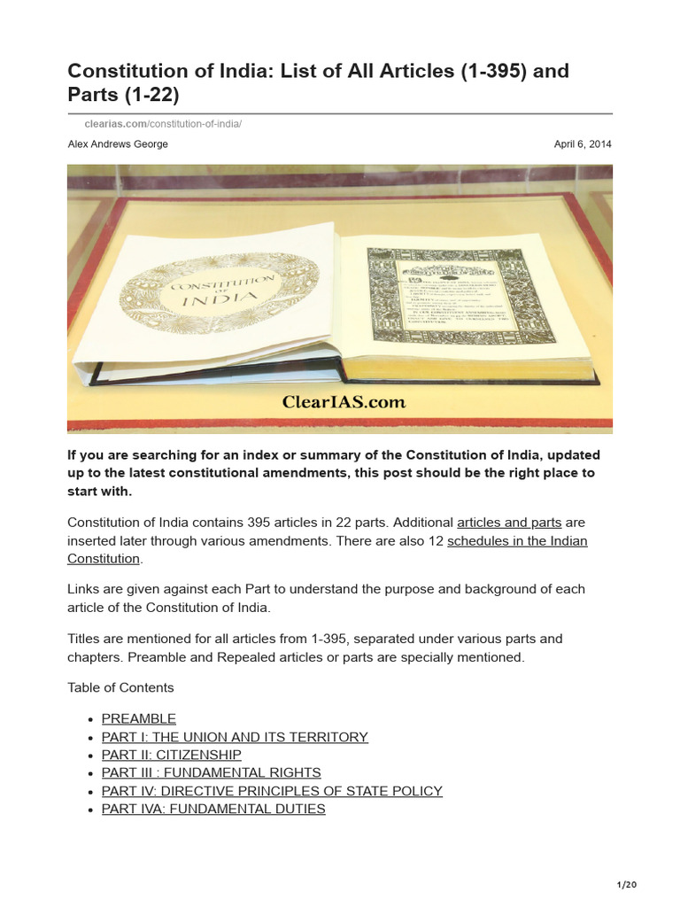 Indian Constitution Articles 1-395 Index | PDF | Taxes | Bill (Law)