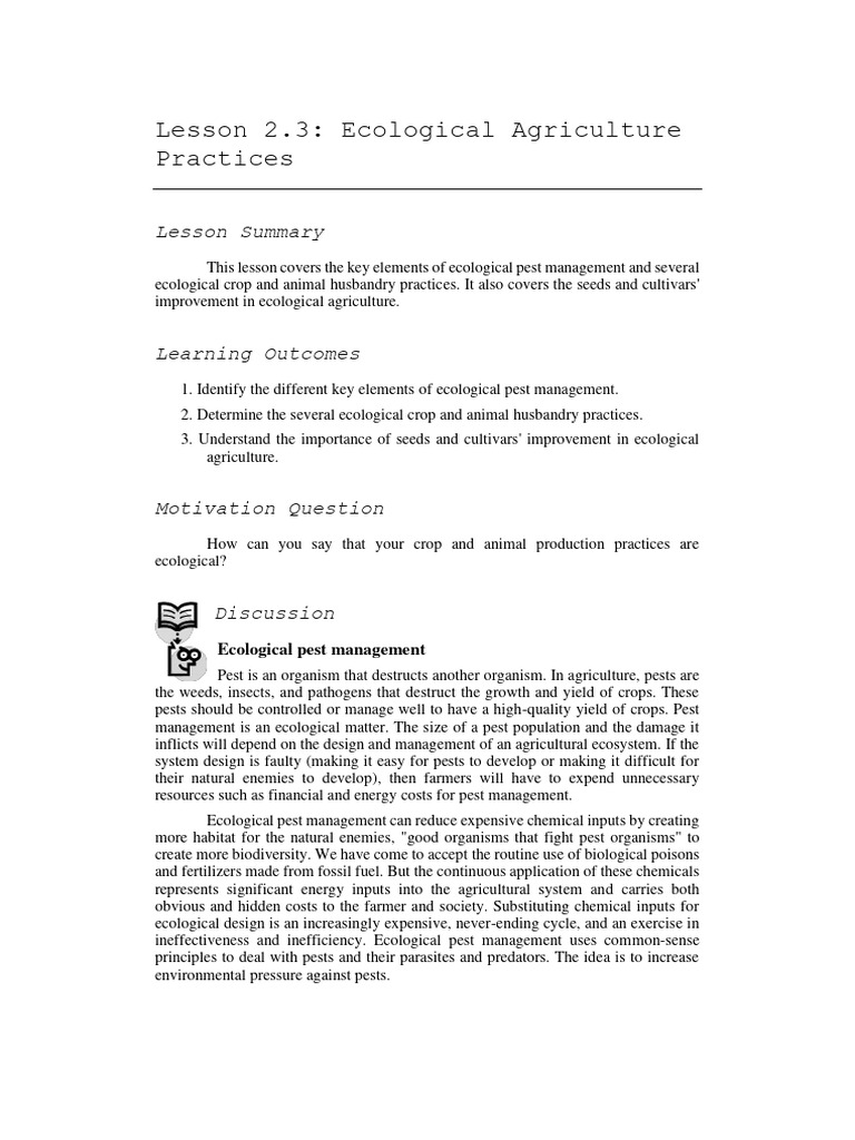 Ecological Agriculture Practices Overview | PDF | Agriculture | Crop ...