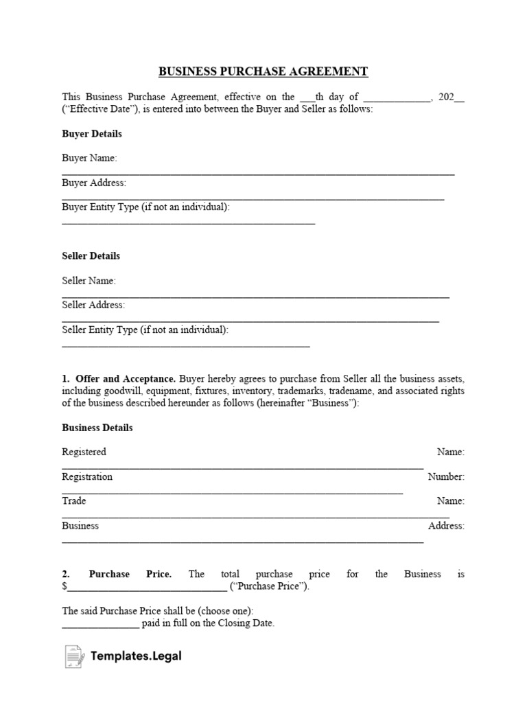 Business Purchase Agreement Templates - Legal | PDF | Business | Legal