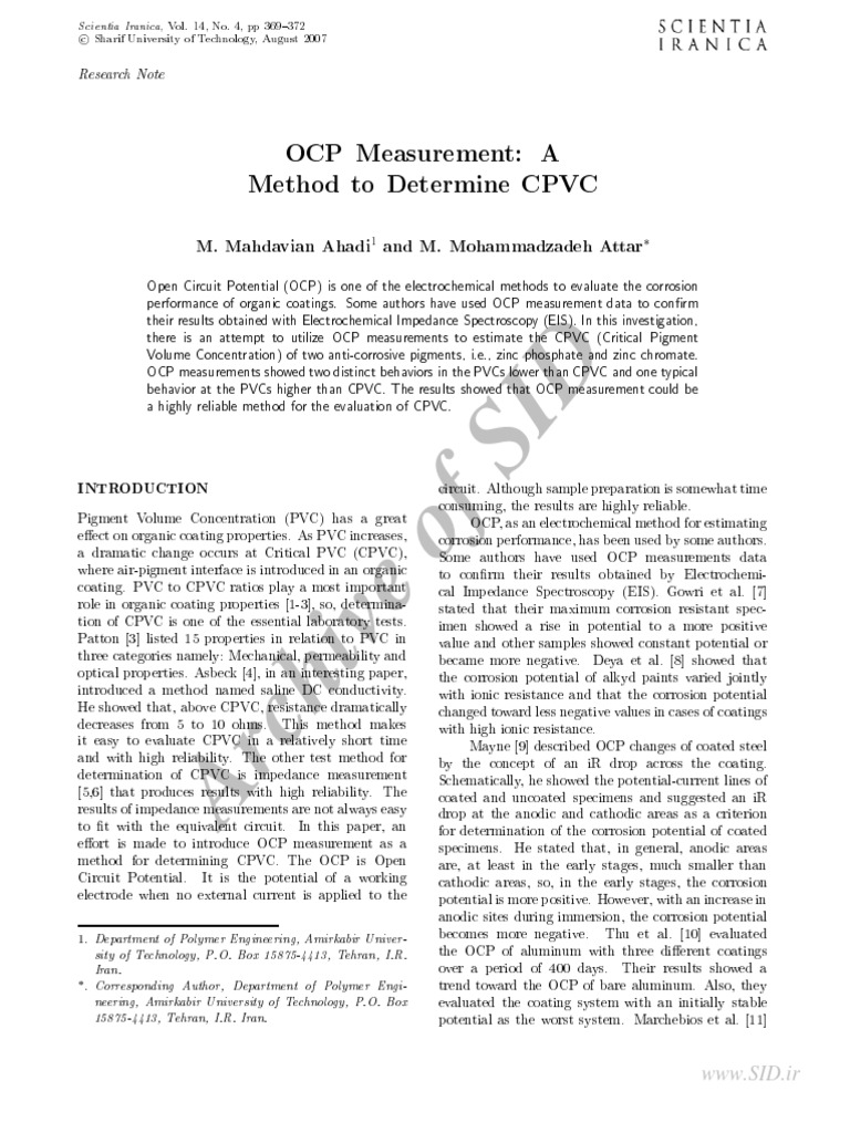 OCP Method for Evaluating CPVC in Coatings | PDF | Corrosion | Anode