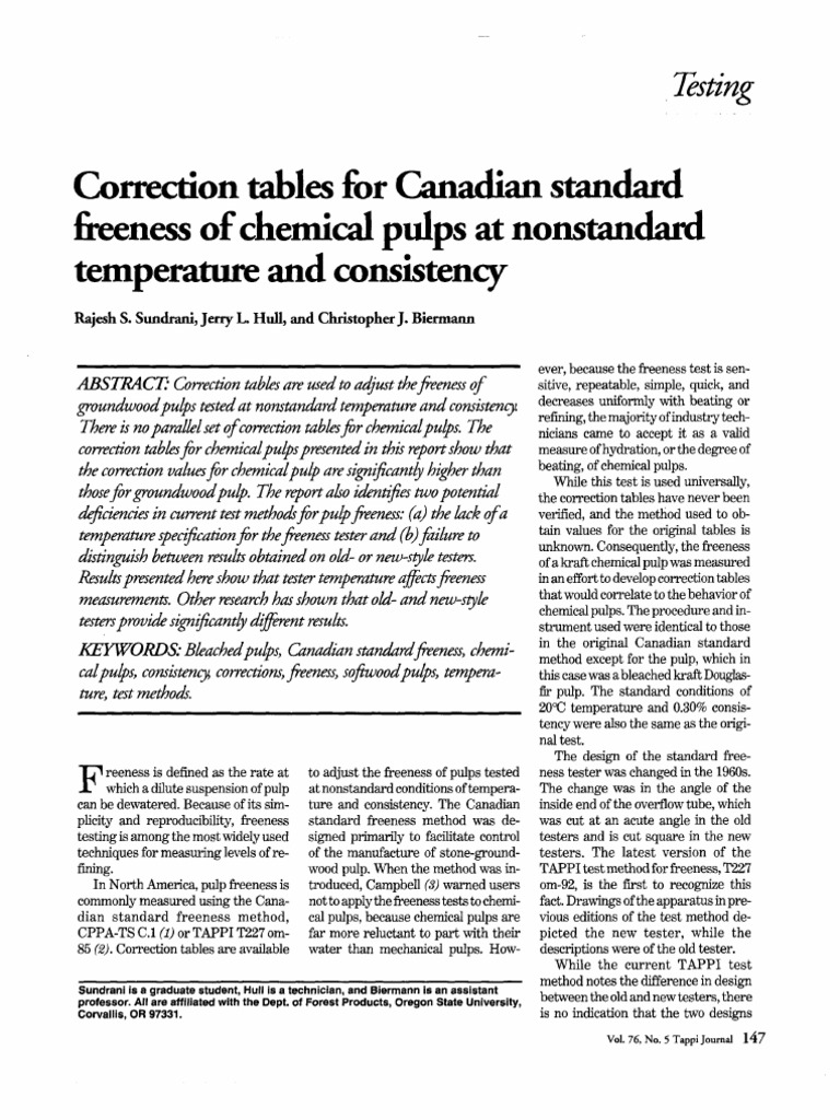 Canadian Freeness Correction Tables | PDF | Applied Mathematics