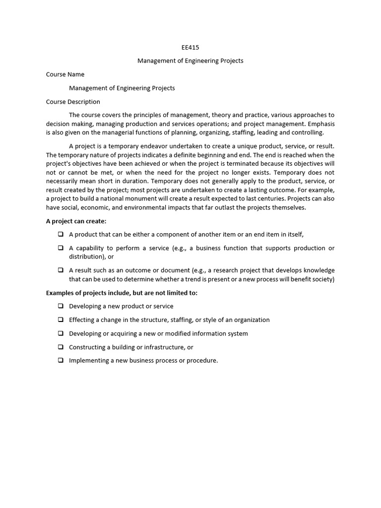 Engineering Project Management Course | PDF | Project Management ...