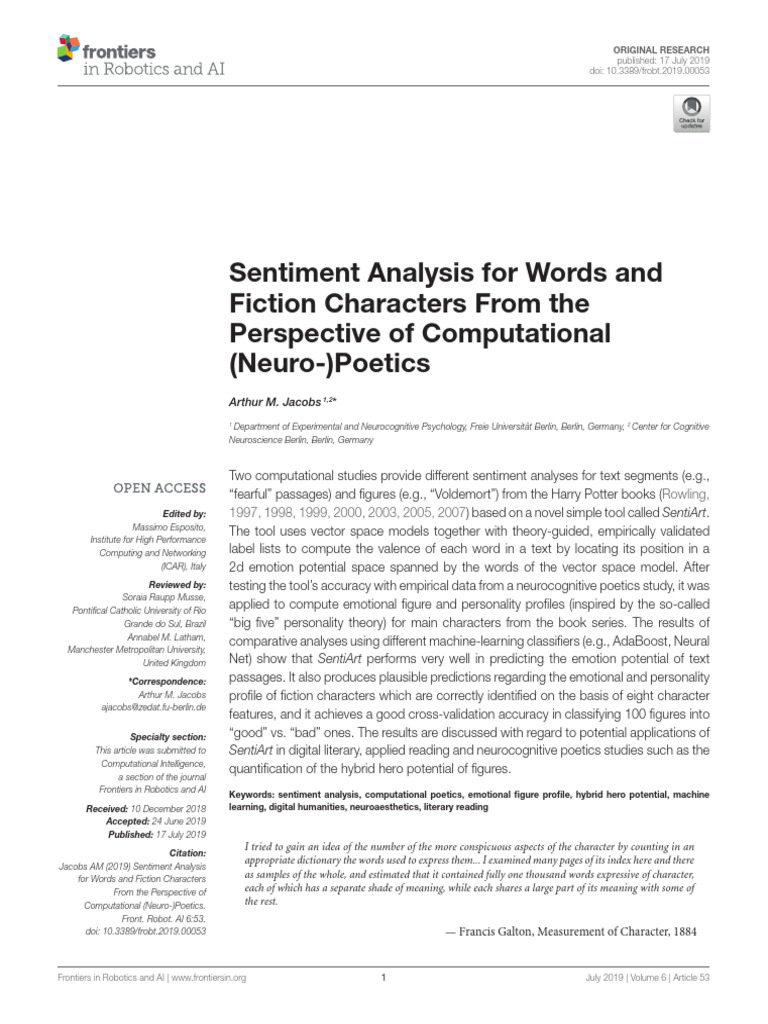 SENTIART - Sentiment Analysis For Words and Fiction Characters From The ...