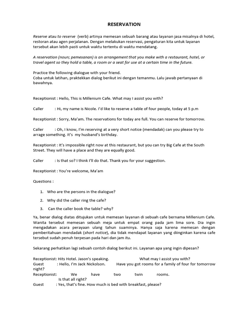 Reservation and making pdf linguistics