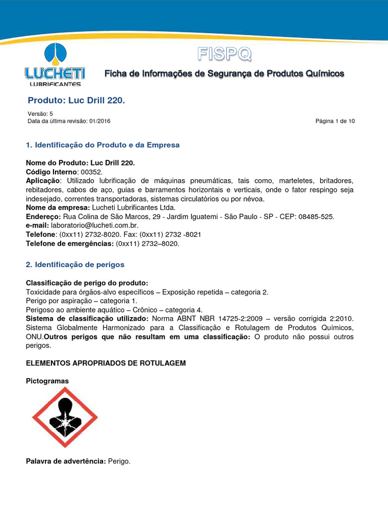 Fispq Luc Drill 220 | PDF | Solubilidade | Águas residuais