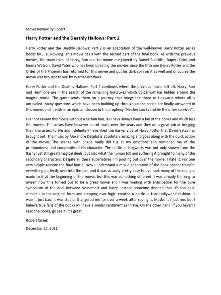 Review harry potter and the deathly hallows part 2 by r ciszek pdf