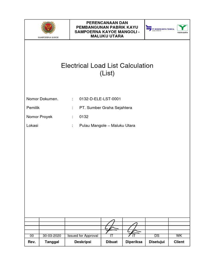 0132-D-ELE-LST-0001 Electrical Load List Calculation | PDF | Electrical ...