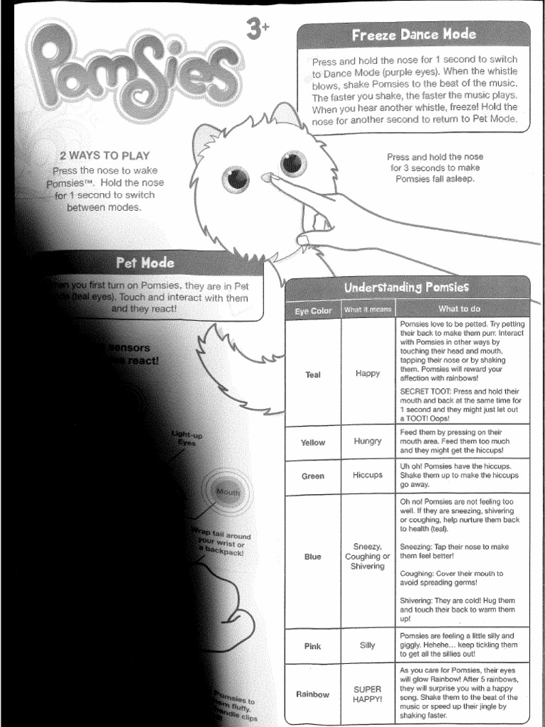Pomsies Instruction User Manual PDF Rechargeable Battery Electricity