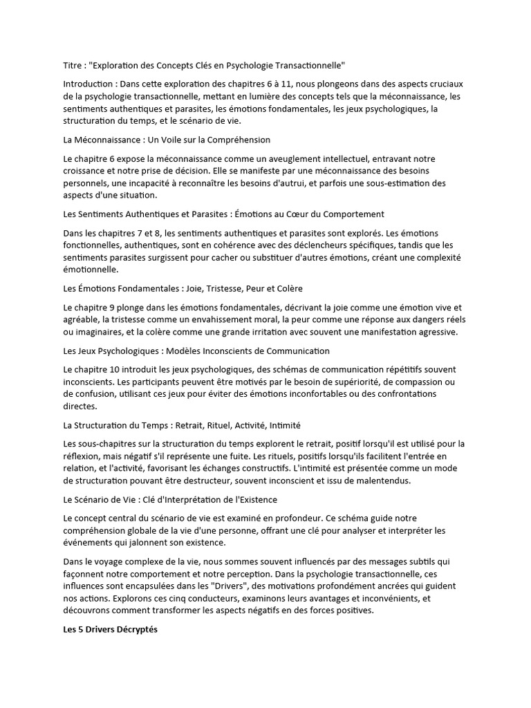 Concepts Clés de la Psychologie Transactionnelle | PDF | Émotions ...