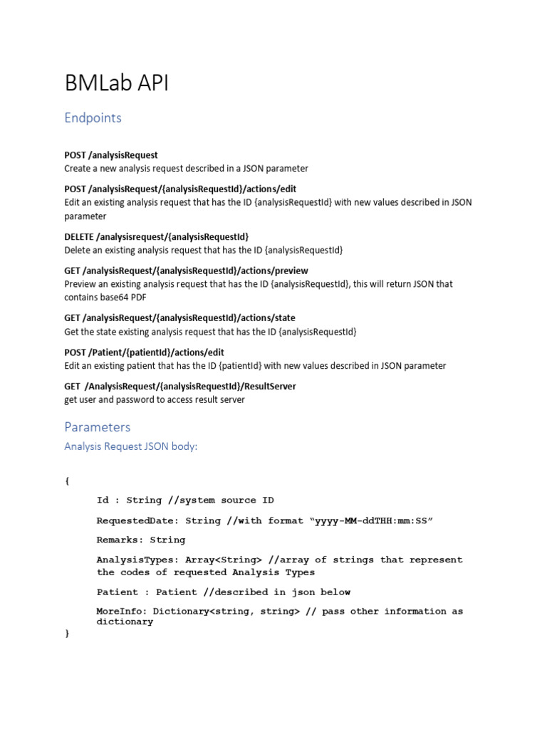 BMLab API Endpoint Overview | PDF | Computers