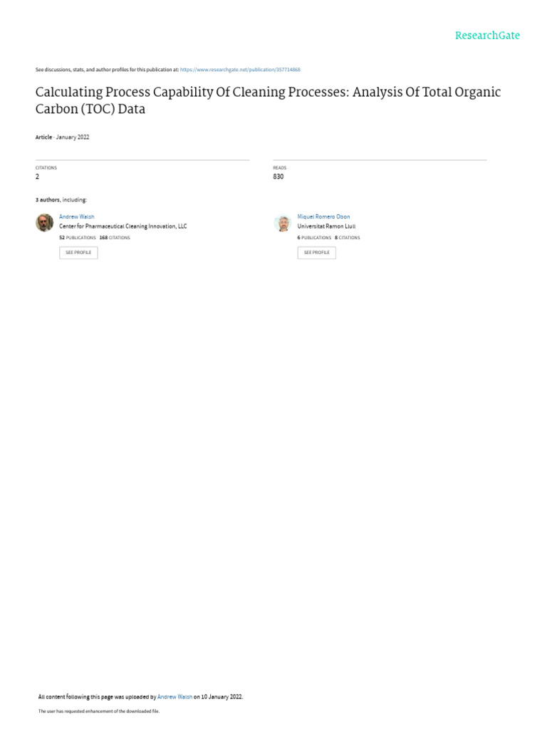 Process Capability in Cleaning TOC Analysis | PDF | Total Organic ...