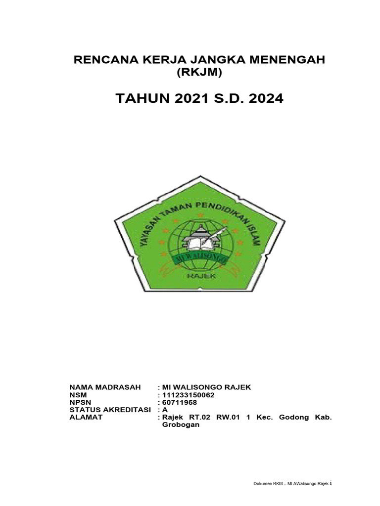 RKJM MI Walisongo Rajek 2021-2024 | PDF | Ilmu Sosial
